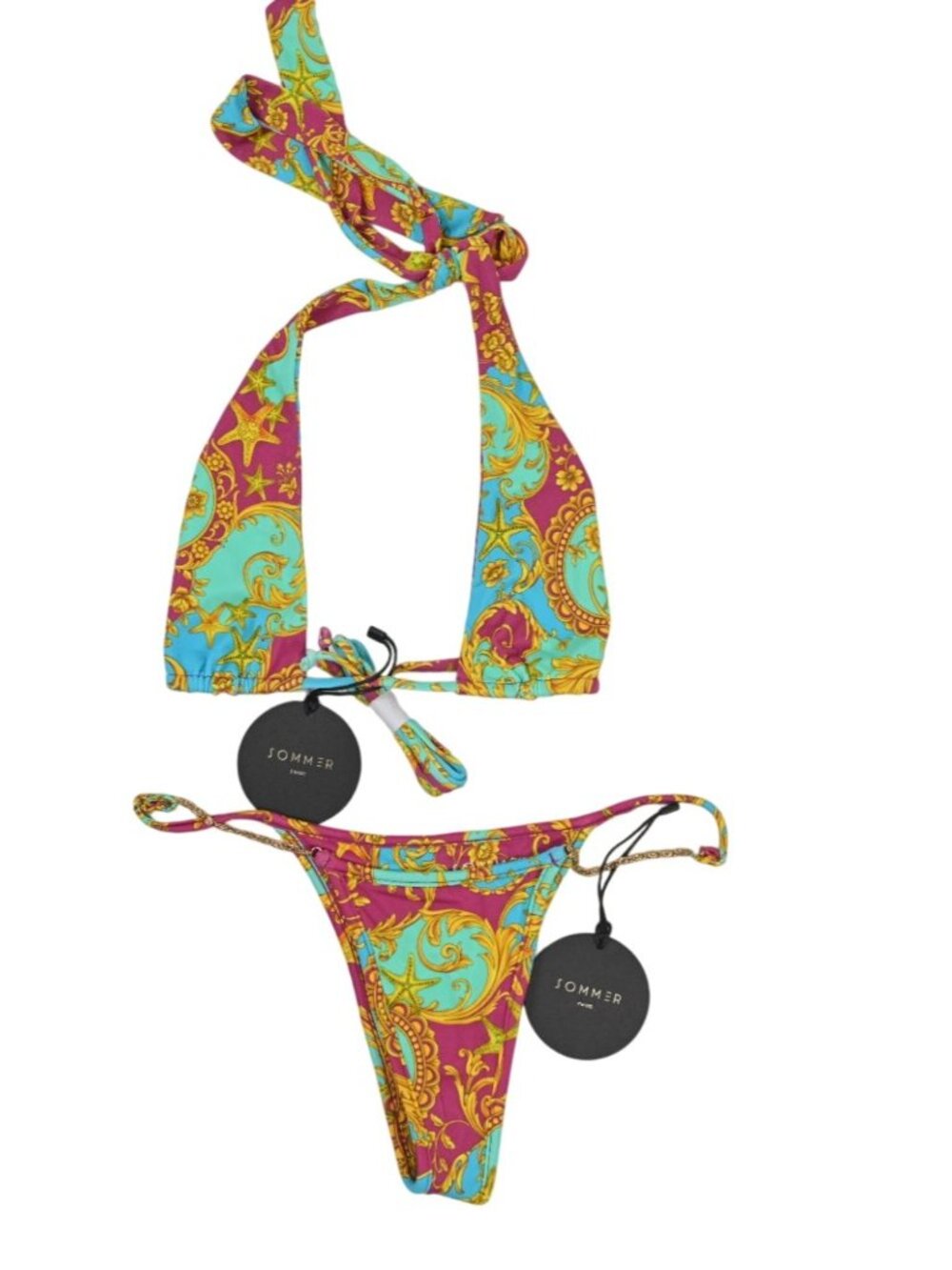 Sommer Swim Baia Top & Sole Chain Bottoms Bikini in Blue Halter Bikini Top - Picture 1 of 3